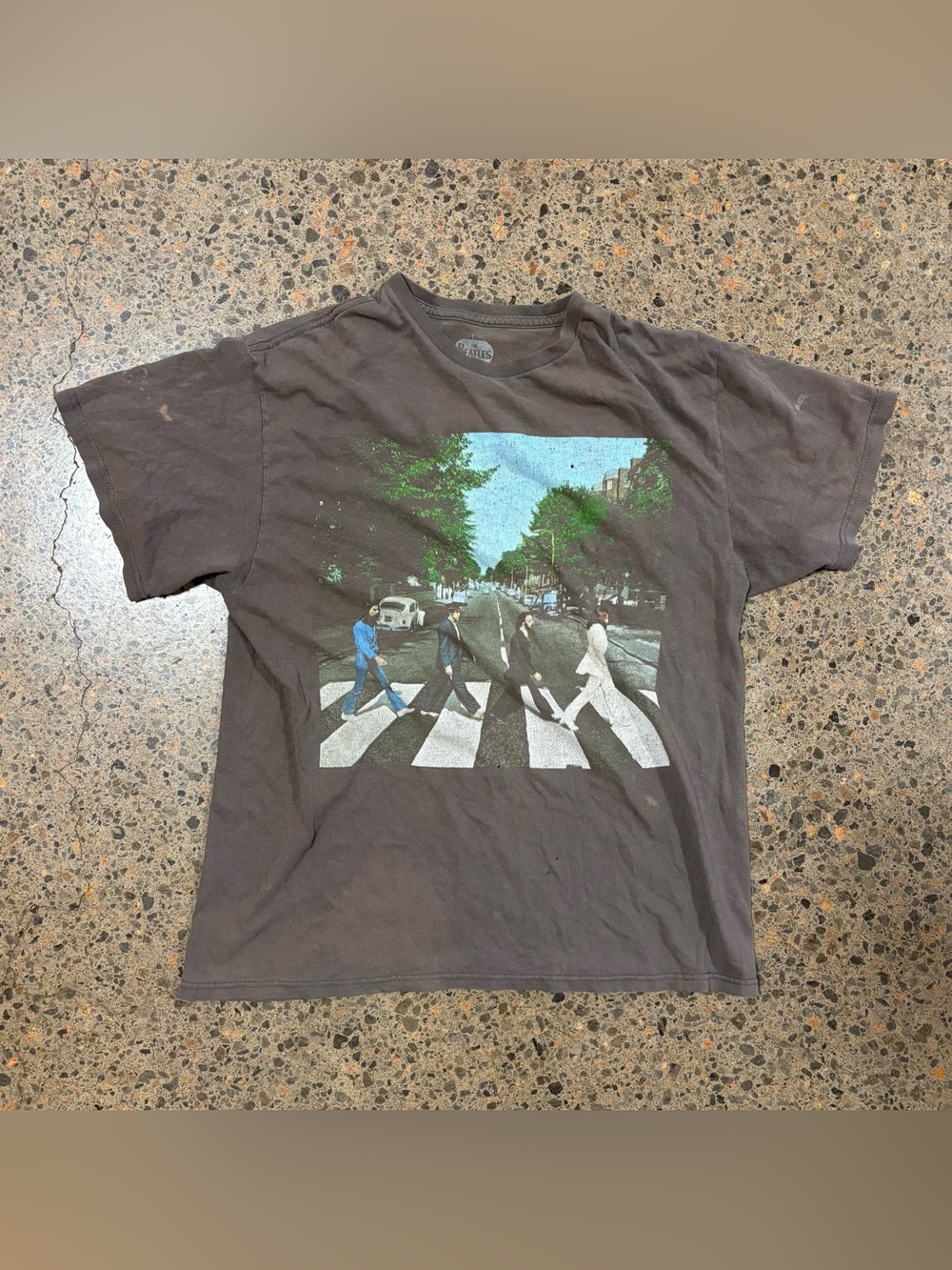 Distressed The Beatles Abbey Rd Graphic T Shirt Tee (Large) Gray, Grey, White